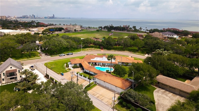 bird's eye view featuring a water view