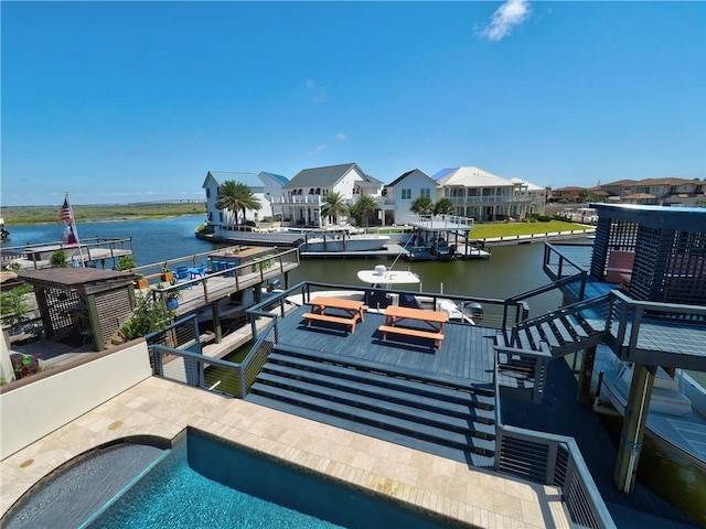 13834 Captains Row, Corpus Christi, TX 78418 - dock featuring a water view and an outdoor pool