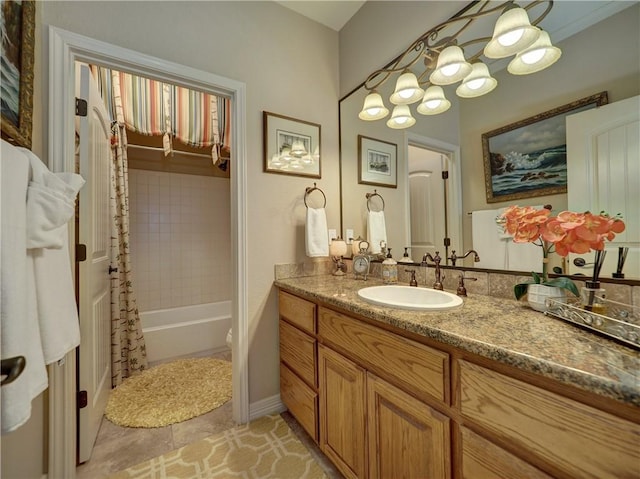 13834 Captains Row, Corpus Christi, TX 78418 - full bathroom with vanity, tile patterned floors, and shower / tub combo with curtain