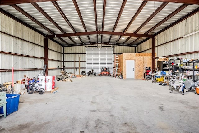 garage with metal wall