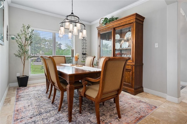 116 James Dr, Sinton, TX 78387 - dining room featuring plenty of natural light, a chandelier, ornamental molding, and baseboards