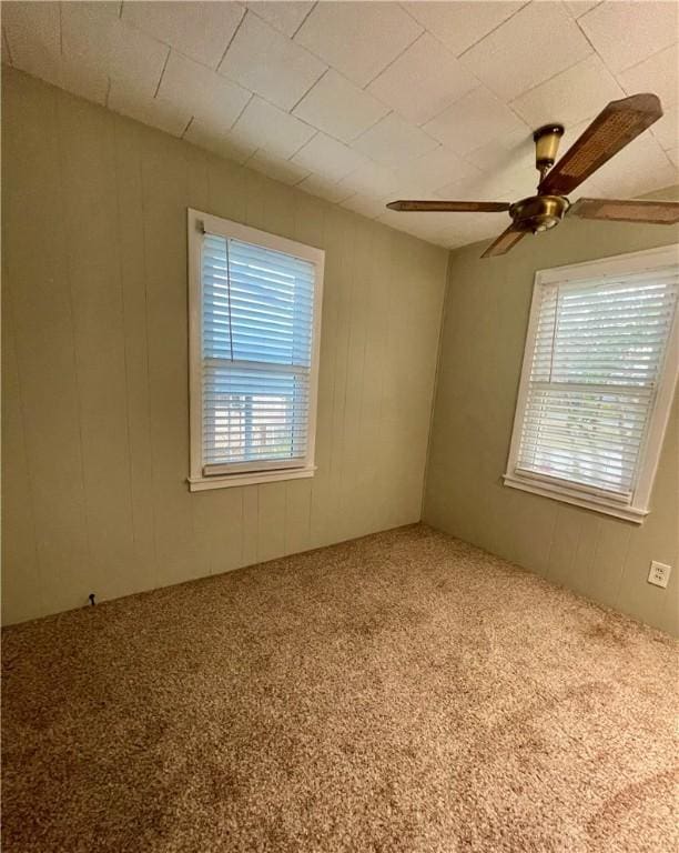 unfurnished room featuring ceiling fan and carpet floors