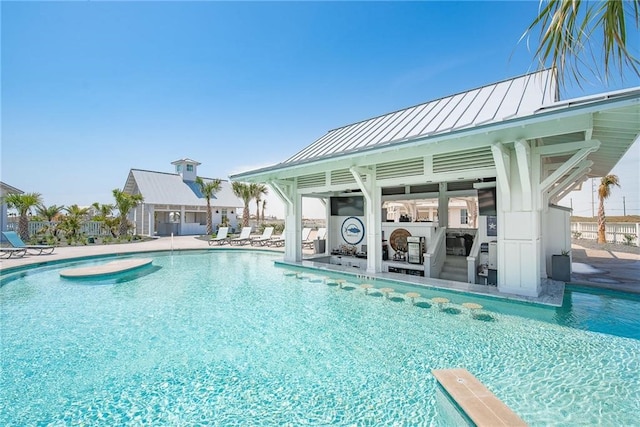 view of swimming pool with a patio