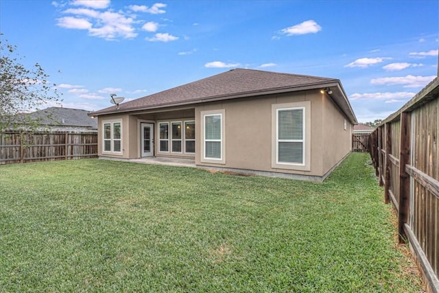 back of house featuring a patio and a lawn