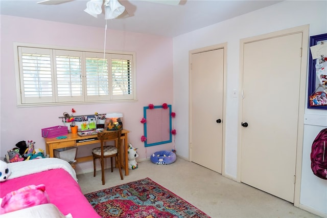 bedroom with carpet and ceiling fan