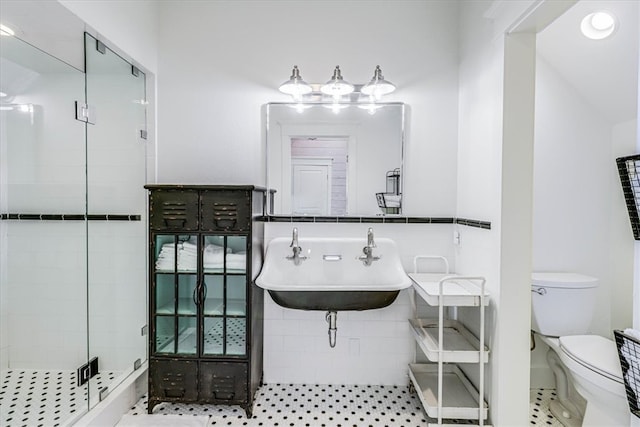 bathroom with a sink, a shower stall, and toilet