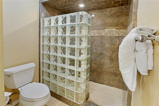 bathroom with toilet and a tile shower