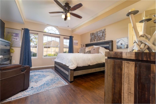 7602 Beau Terre, Corpus Christi, TX 78414 - bedroom with dark wood-style flooring, crown molding, and ceiling fan