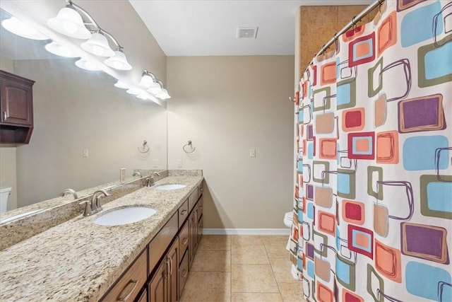 full bathroom with toilet, a sink, and tile patterned floors