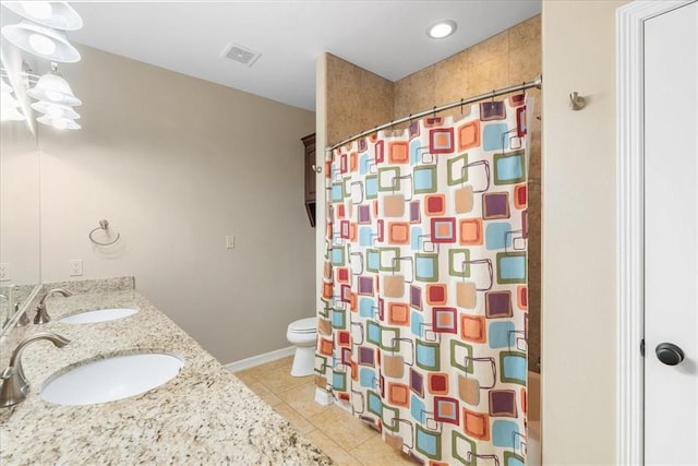 full bath featuring visible vents, toilet, tile patterned flooring, and a sink