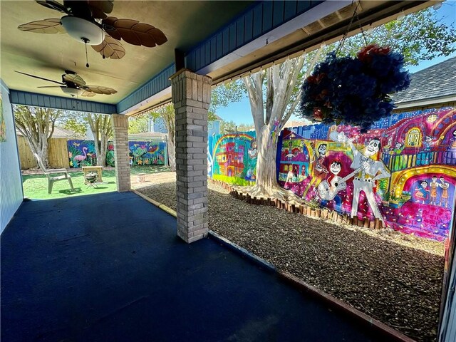 4241 Lake Tahoe Dr, Corpus Christi, TX 78413 - view of patio / terrace with a fenced backyard and ceiling fan