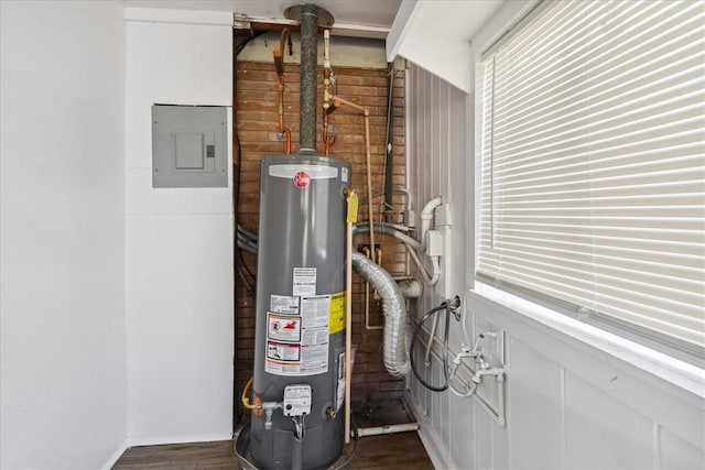 utility room with electric panel and gas water heater