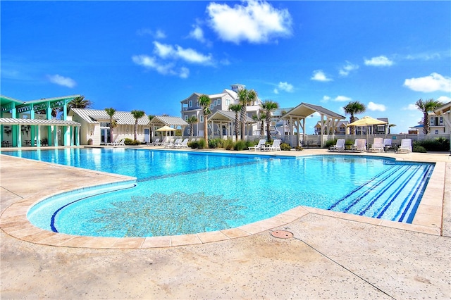 view of swimming pool featuring a patio