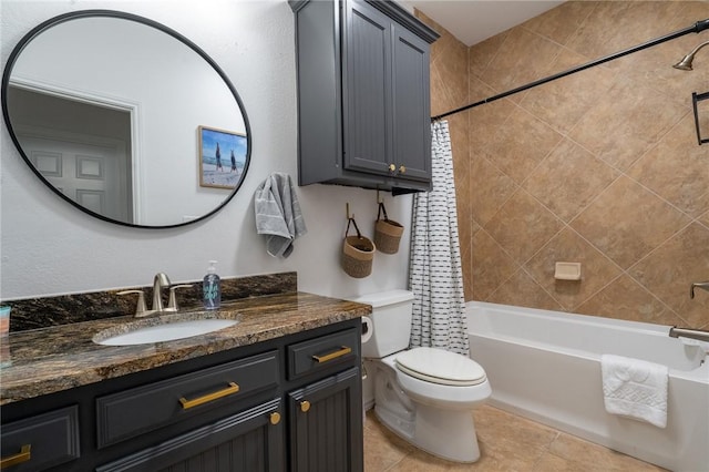 14878 Granada Dr Unit 403, Corpus Christi, TX 78418 - bathroom featuring toilet, shower / tub combo, vanity, and tile patterned flooring