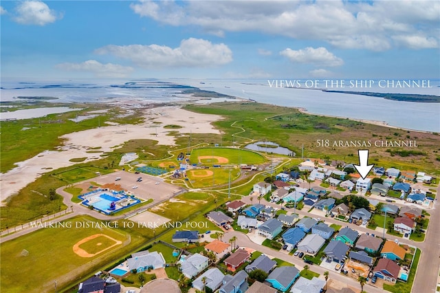 bird's eye view featuring a water view