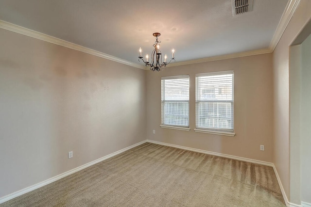 2334 Mystic Star Dr, Corpus Christi, TX 78414 - spare room featuring a chandelier, ornamental molding, and light carpet