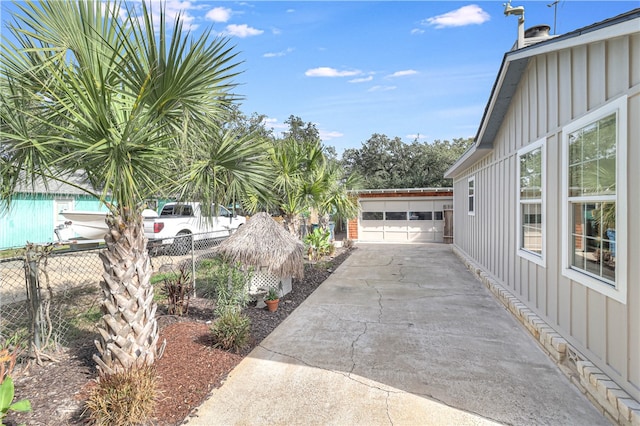 exterior space with a garage