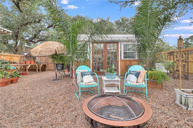 view of patio featuring a fire pit