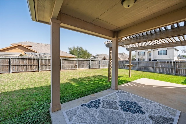 view of patio / terrace with a fenced backyard and a pergola