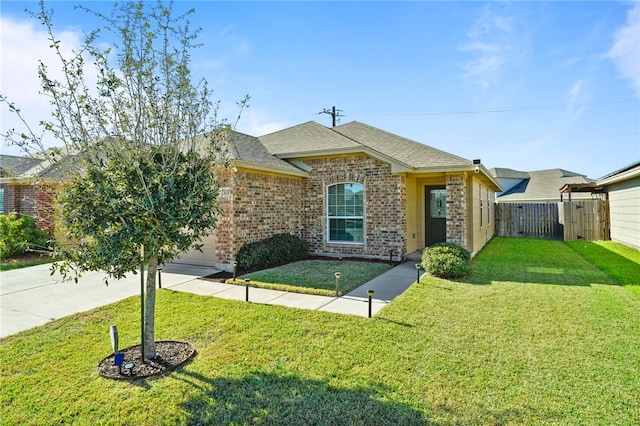 single story home featuring a front lawn