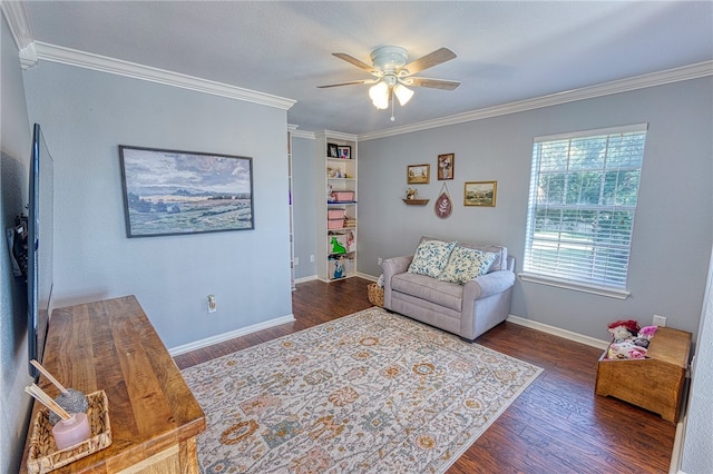 7710 Cisco, Corpus Christi, TX 78413 - sitting room with wood finished floors, a ceiling fan, and ornamental molding