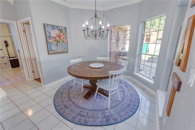 7710 Cisco, Corpus Christi, TX 78413 - dining area with a chandelier, light tile patterned floors, and ornamental molding
