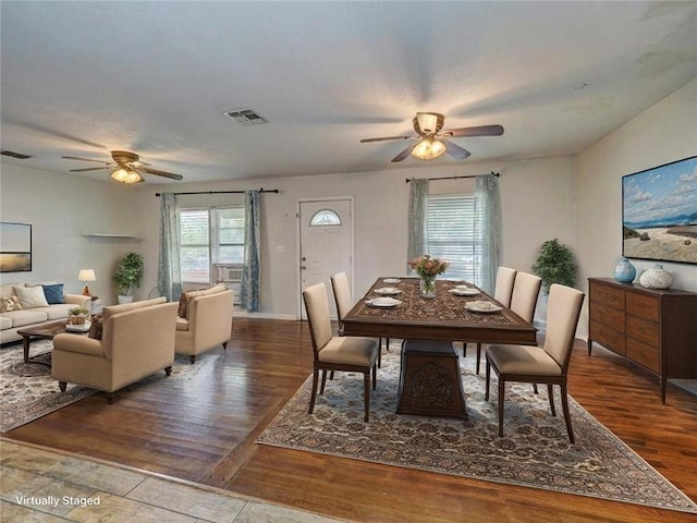 1809 Merriman Ave, Corpus Christi, TX 78412 - dining space featuring wood finished floors, visible vents, and ceiling fan