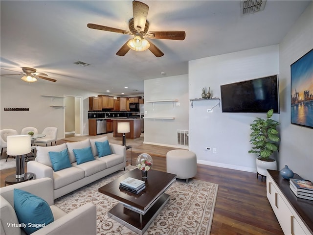 1809 Merriman Ave, Corpus Christi, TX 78412 - living room featuring visible vents and ceiling fan
