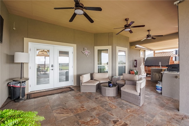 view of patio featuring french doors and an outdoor living space