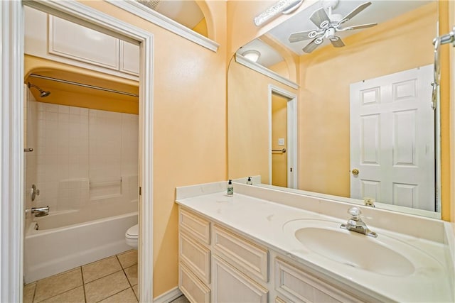 14825 Dasmarinas Dr, Corpus Christi, TX 78418 - full bathroom featuring ceiling fan, toilet, tile patterned floors, vanity, and shower / bath combination