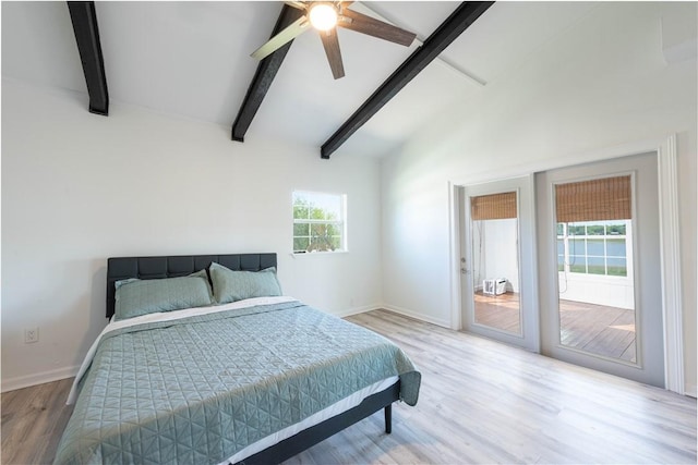 132 Zenna Dr, Mathis, TX 78368 - bedroom with access to exterior, wood finished floors, baseboards, and a ceiling fan