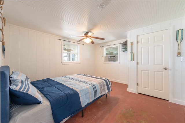 bedroom featuring concrete floors and ceiling fan