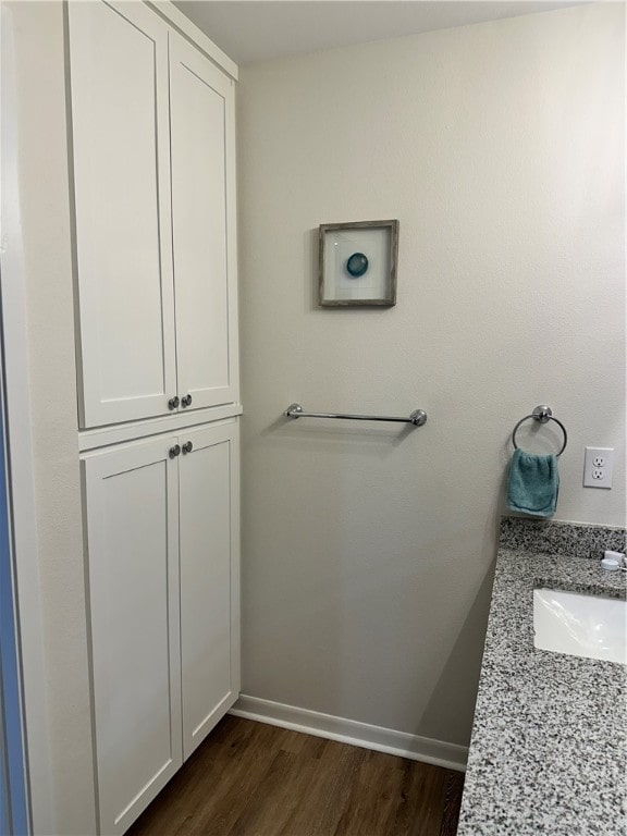 bathroom featuring wood-type flooring and vanity