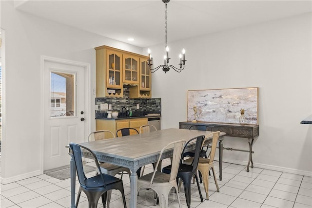 650 S Bay St, Aransas Pass, TX 78336 - dining area with light tile patterned flooring, a chandelier, and recessed lighting