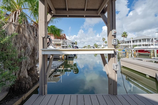 dock area with a water view