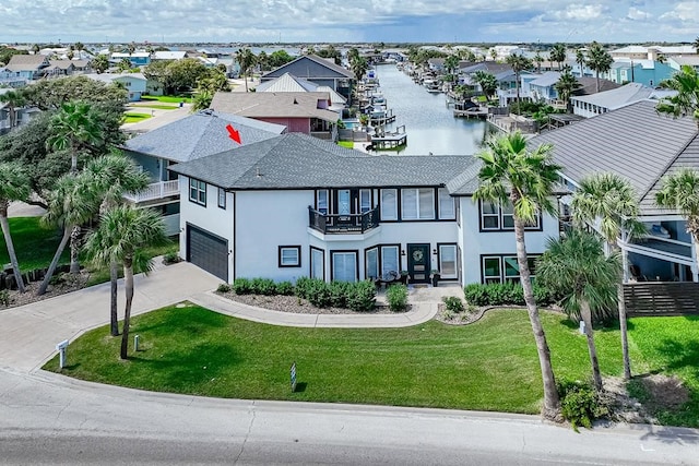 bird's eye view featuring a water view