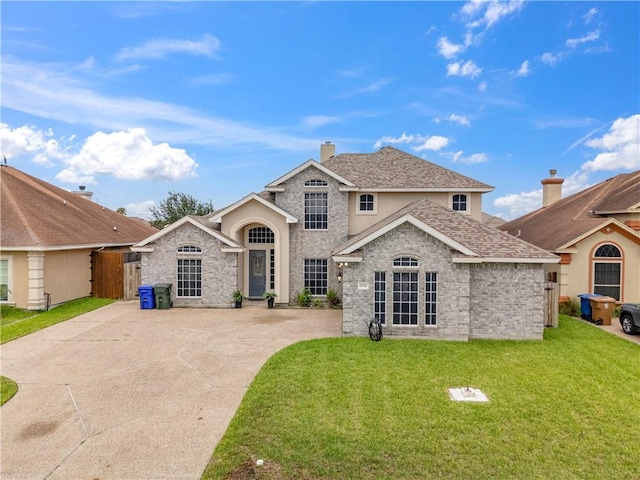 6530 Picante Dr, Corpus Christi, TX 78414 - traditional-style house featuring a chimney, stucco siding, and roof with shingles