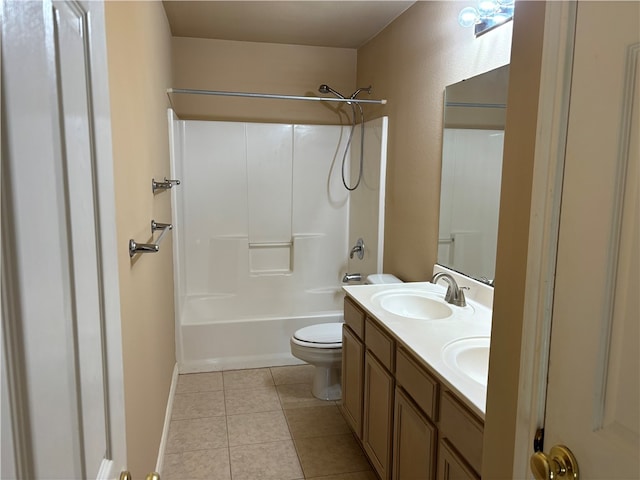 full bathroom featuring tile patterned flooring, vanity, toilet, and shower / bathtub combination