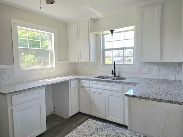 1367 Normandy Dr, Corpus Christi, TX 78415 - kitchen with a sink, healthy amount of natural light, tasteful backsplash, and dark wood finished floors