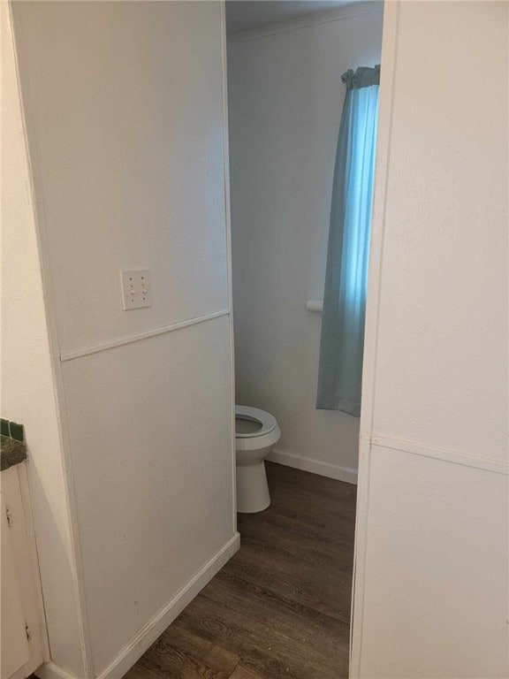 bathroom featuring wood-type flooring and toilet