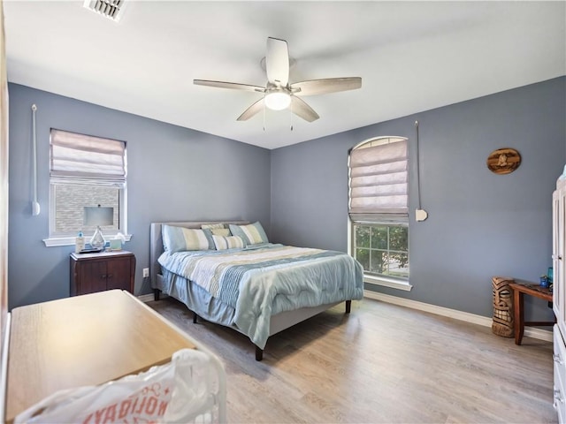 5422 Pressler Dr, Corpus Christi, TX 78413 - bedroom with wood finished floors, ceiling fan, baseboards, and visible vents