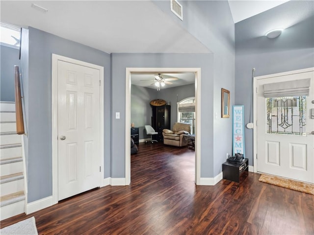 5422 Pressler Dr, Corpus Christi, TX 78413 - foyer entrance featuring a wealth of natural light, a ceiling fan, visible vents, wood finished floors, and stairs