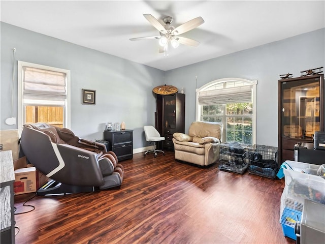 5422 Pressler Dr, Corpus Christi, TX 78413 - living room featuring wood finished floors, ceiling fan, and baseboards