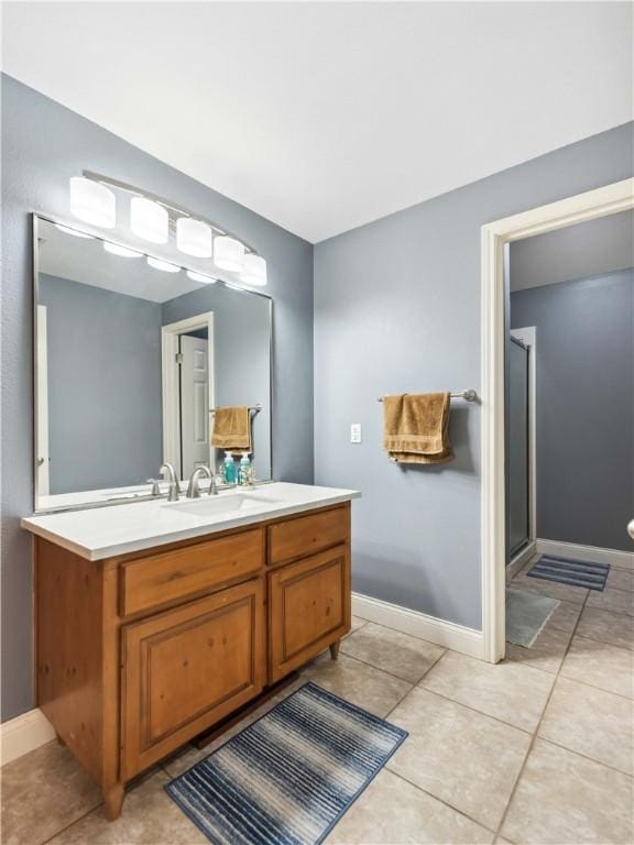 5422 Pressler Dr, Corpus Christi, TX 78413 - full bath with a shower stall, tile patterned flooring, vanity, and baseboards