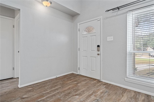 foyer entrance with hardwood / wood-style flooring