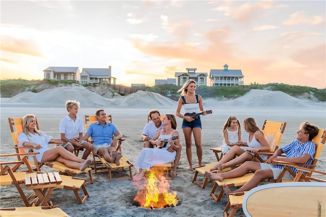 exterior details with a fire pit
