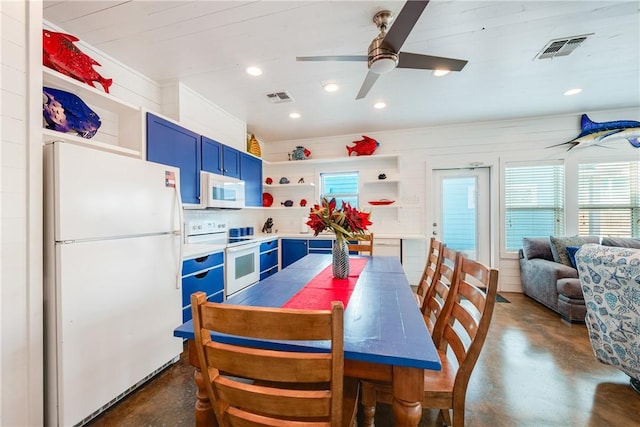 dining area with visible vents, recessed lighting, and concrete floors