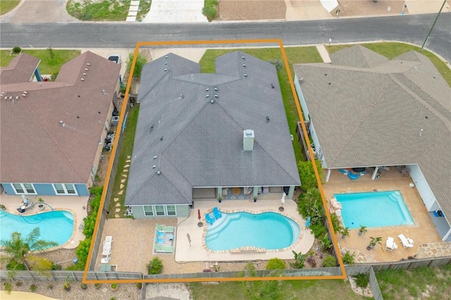 14106 Coquina Bay Ave, Corpus Christi, TX 78418 - aerial overview of property's location featuring a pool and property parcel outlined