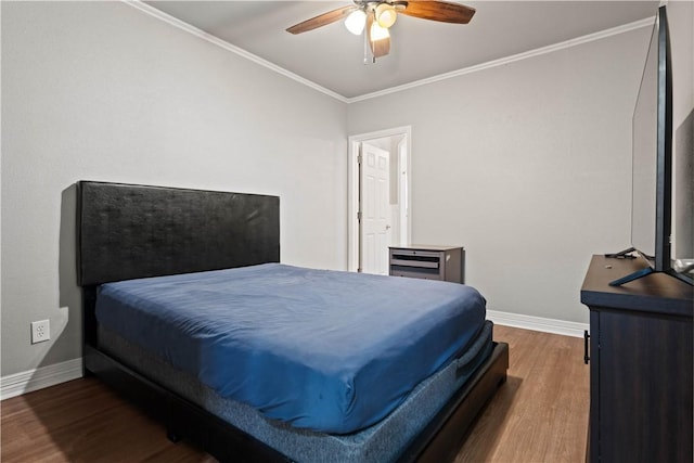 4446 Naples St, Corpus Christi, TX 78415 - bedroom featuring crown molding, baseboards, ceiling fan, and wood finished floors