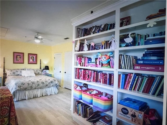 4502 Thoreau Cir, Corpus Christi, TX 78410 - bedroom featuring wood finished floors, attic access, and ceiling fan
